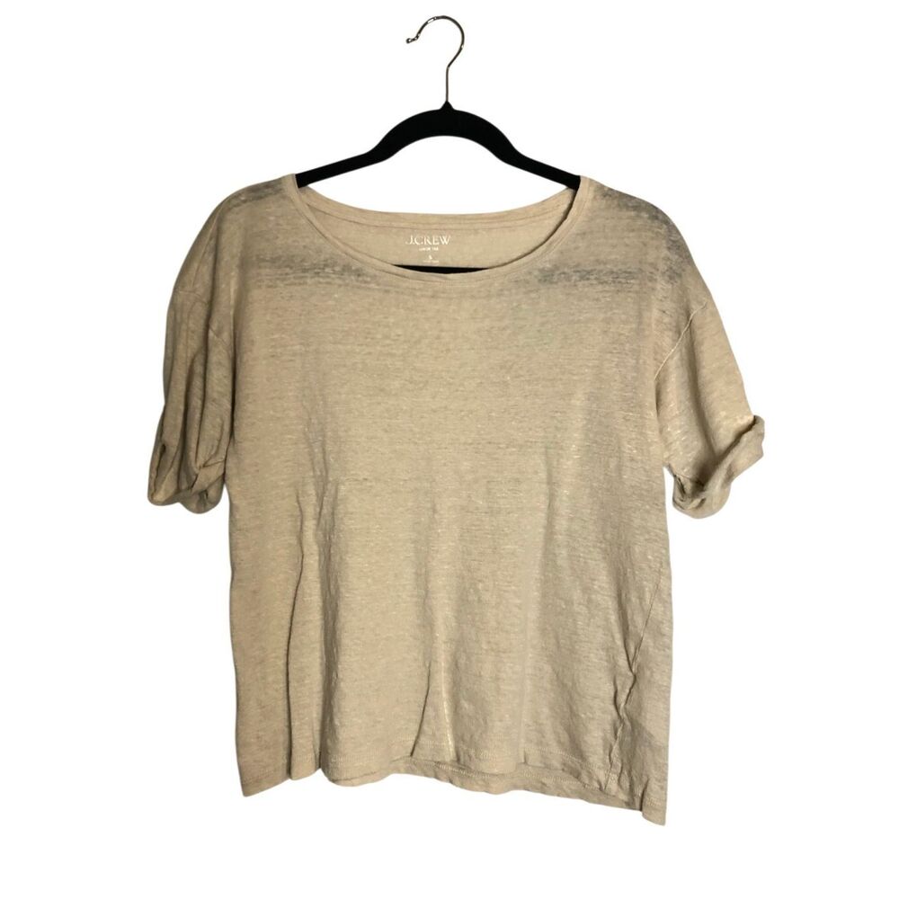 J. Crew 100% Linen boxy Tee folded Sleeve size small minimalist natural fiber - Picture 2 of 8